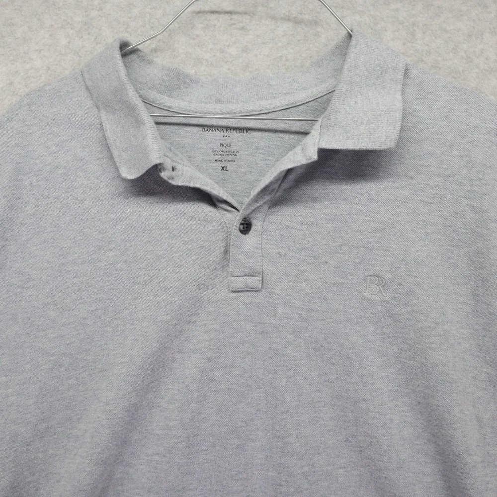 Banana Republic Polo Shirt Mens XL Pique Casual Organic Cotton Gray Short Sleeve